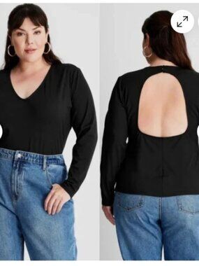 Future Collective Women's Plus Size Long Sleeve Open Back T-Shirt
